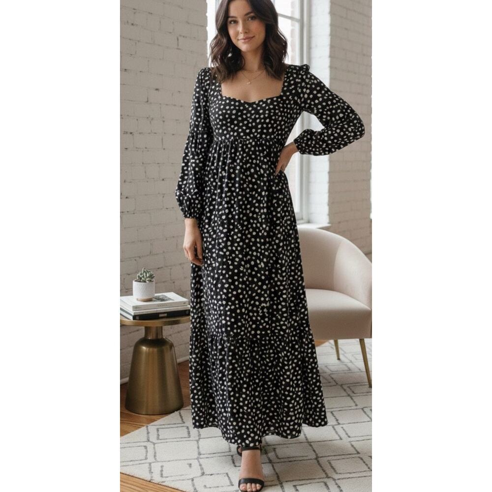 NWT Who What Wear square neckline polka dot maxi dress
